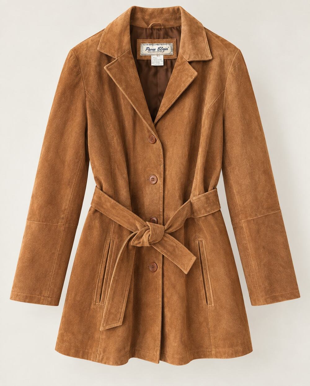 Vintage 90s Y2K Paris Blues Brown Suede Belted Trench Jacket Coat 1X